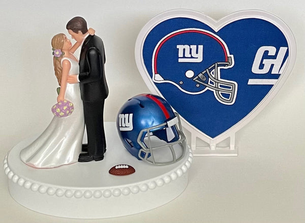 Wedding Cake Topper New York Giants NY Football Themed Beautiful Long-Haired Bride Groom Sports Fans One-of-a-Kind Reception Bridal Gift