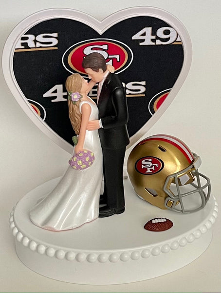 Wedding Cake Topper San Francisco 49ers Football Themed Beautiful Long-Haired Bride Groom Sports Fans One-of-a-Kind Reception Bridal Gift
