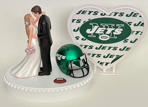 Wedding Cake Topper New York Jets Football Themed Beautiful Long-Haired Bride Groom Fun OOAK Sports Fan Fun Bridal Shower Reception Gift