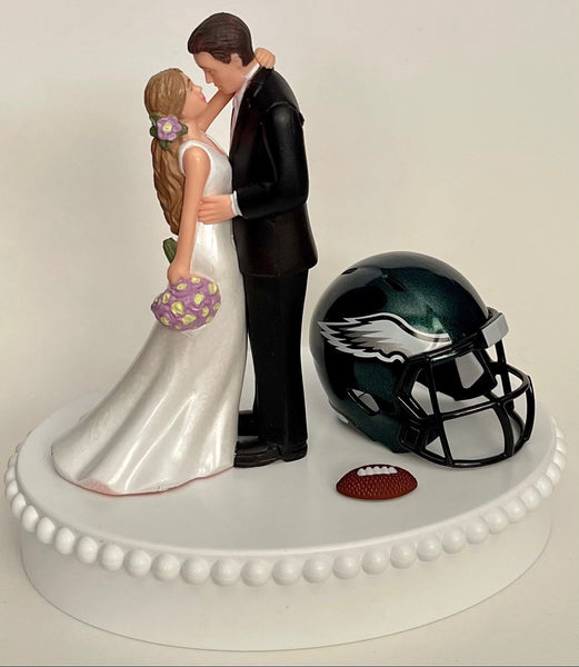Wedding Cake Topper Philadelphia Eagles Football Themed Beautiful Long-Haired Bride Groom OOAK Sports Fan Fun Bridal Shower Reception Gift