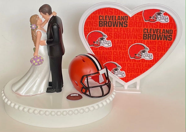 Wedding Cake Topper Cleveland Browns Football Themed Beautiful Long-Haired Bride Groom Fun OOAK Sports Fan Fun Bridal Shower Reception Gift