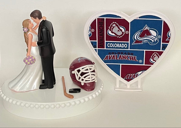 Wedding Cake Topper Colorado Avalanche Hockey Themed Gorgeous Long-Haired Bride and Groom Fun Groom's Cake Top Reception Shower Gift Idea