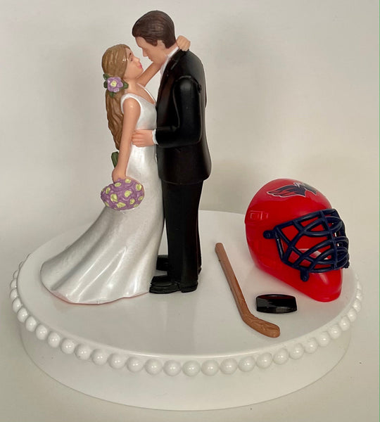 Wedding Cake Topper Washington Capitals Hockey Themed Gorgeous Long-Haired Bride and Groom Fun Groom's Cake Top Reception Shower Gift Idea