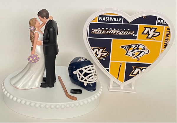 Wedding Cake Topper Nashville Predators Hockey Themed Gorgeous Long-Haired Bride and Groom Fun Groom's Cake Top Reception Shower Gift Idea