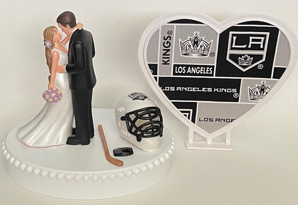 Wedding Cake Topper Los Angeles Kings Hockey Themed LA Gorgeous Long-Haired Bride and Groom Fun Groom's Cake Top Reception Shower Gift Idea