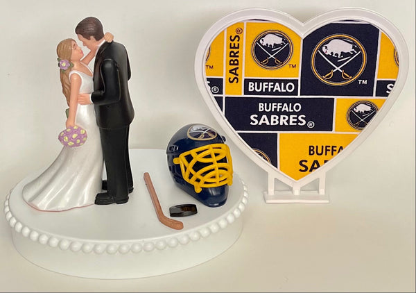 Wedding Cake Topper Buffalo Sabres Hockey Themed Gorgeous Long-Haired Bride and Groom Fun Groom's Cake Top Reception Shower Gift Idea