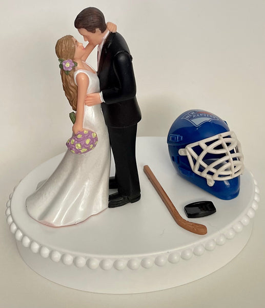 Wedding Cake Topper New York Rangers Hockey Themed NY Gorgeous Long-Haired Bride and Groom Fun Groom's Cake Top Reception Shower Gift Idea