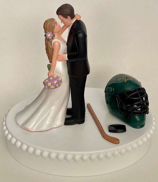 Wedding Cake Topper Dallas Stars Hockey Themed Beautiful Long-Haired Bride and Groom Fun OOAK Groom's Cake Top Shower Gift Idea Reception