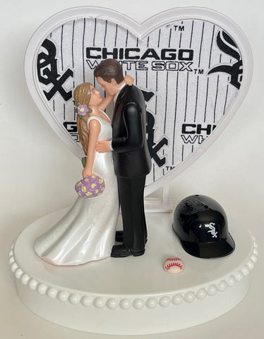 Wedding Cake Topper Chicago White Sox Baseball Themed Beautiful Long-Haired Bride and Groom Fun Groom's Cake Top Shower Gift Idea Reception