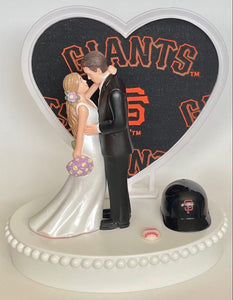 Wedding Cake Topper San Francisco Giants Baseball Themed Beautiful Long-Haired Bride Groom Fun Groom's Cake Top Shower Gift Idea Reception
