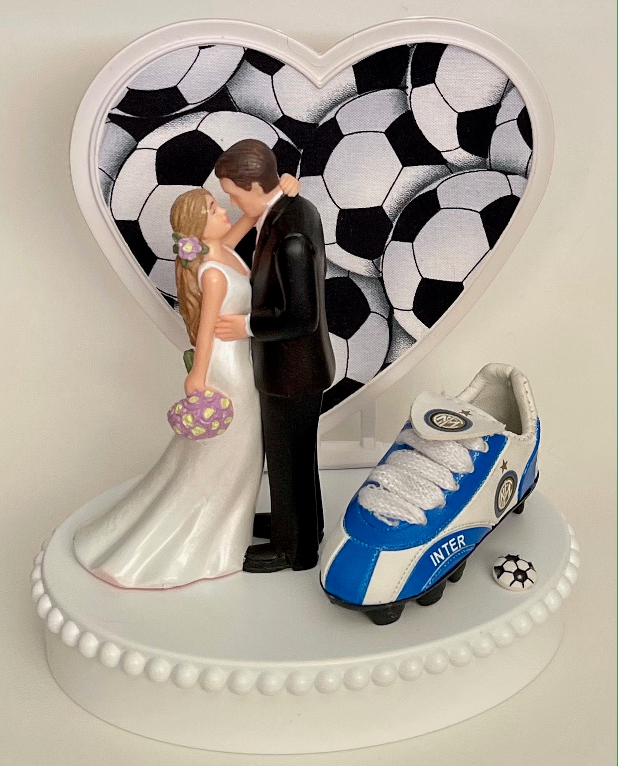 Wedding Cake Topper Inter Milan Soccer Themed Italian Football Italy Beautiful Long-Haired Bride Groom Groom's Cake Top Reception Gift Idea
