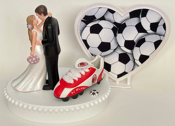 Wedding Cake Topper AC Milan Soccer Themed Italian Football Italy Gorgeous Long-Haired Bride Groom Fun Groom's Cake Top Reception Gift Idea