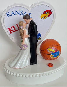 Wedding Cake Topper Kansas Jayhawks Basketball Themed KU Beautiful Long-Haired Bride and Groom Fun Groom's Cake Top Reception Gift Idea