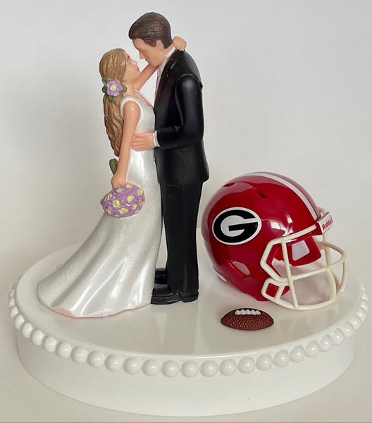 Wedding Cake Topper Georgia Bulldogs Football Themed UGA Gorgeous Long-Haired Bride Groom Unique Groom's Cake Top Reception Bridal Shower