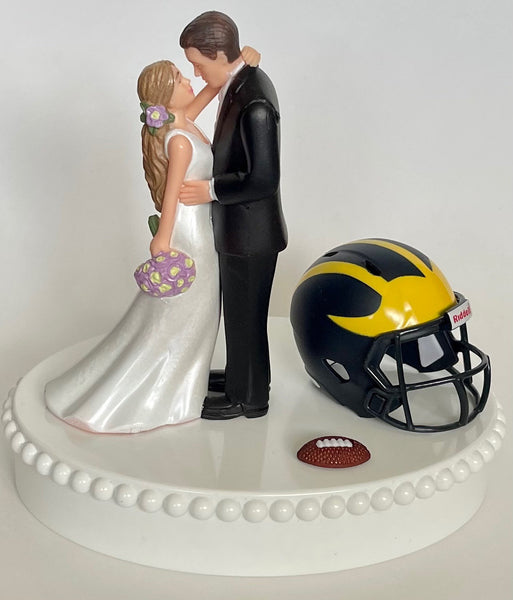 Wedding Cake Topper Michigan Wolverines Football Themed UM Gorgeous Long-Haired Bride Groom Unique Groom's Cake Top Reception Bridal Shower