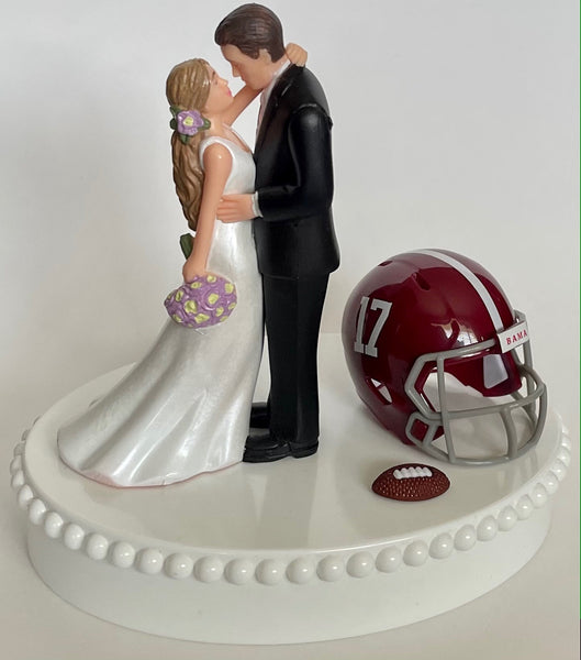 Wedding Cake Topper Alabama Crimson Tide Football Themed Gorgeous Long-Haired Bride Groom Unique Groom's Cake Top Reception Bridal Shower