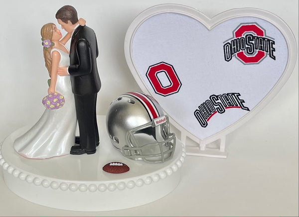 Wedding Cake Topper Ohio St. Buckeyes Football Themed OSU Gorgeous Long-Haired Bride Groom Unique Groom's Cake Top Reception Bridal Shower