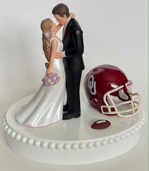 Wedding Cake Topper Oklahoma Sooners Football Themed OU Gorgeous Long-Haired Bride Groom Unique Groom's Cake Top Reception Bridal Shower