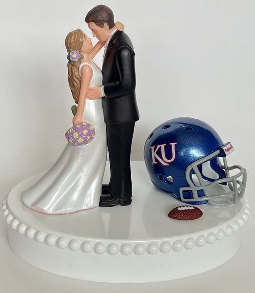 Wedding Cake Topper Kansas Jayhawks Football Themed KU Gorgeous Long-Haired Bride Groom Unique Groom's Cake Top Reception Bridal Shower