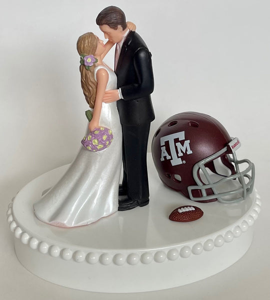 Wedding Cake Topper Texas A&M Aggies Football Themed Gorgeous Long-Haired Bride and Groom Unique Groom's Cake Top Reception Bridal Shower