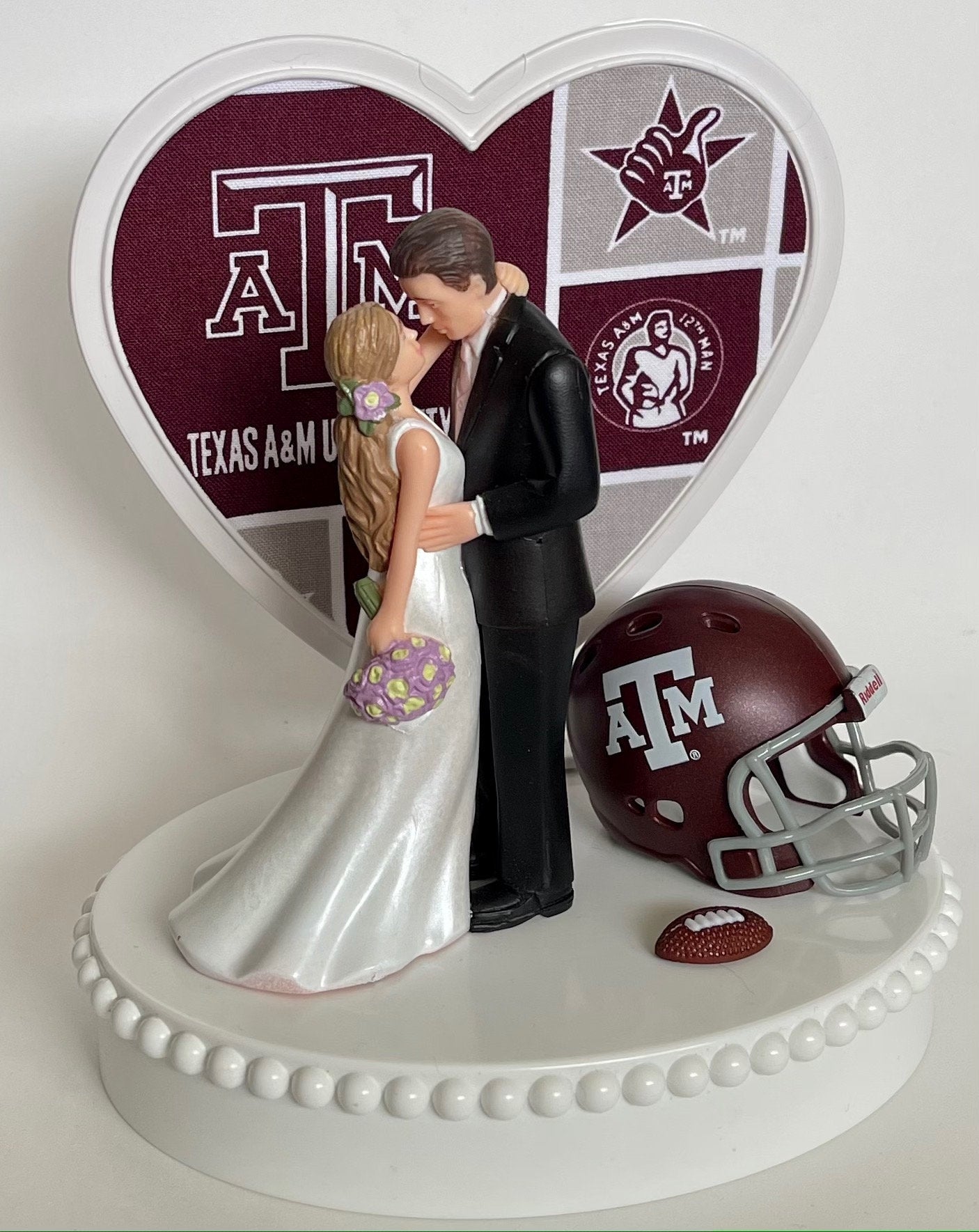 Wedding Cake Topper Texas A&M Aggies Football Themed Gorgeous Long-Haired Bride and Groom Unique Groom's Cake Top Reception Bridal Shower