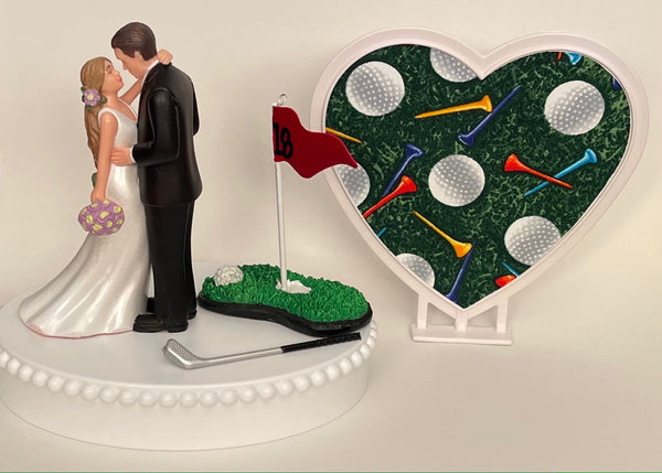 Wedding Cake Topper 18th Hole Golf Themed Golfer Beautiful Long-Haired Bride Groom OOAK Bridal Shower Reception Gift Unique Groom's Cake Top
