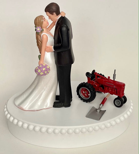 Wedding Cake Topper Farmall Themed Farmer Farming Red McCormick Farm Tractor IH Pretty Long-Haired Bride Groom OOAK Reception Shower Gift