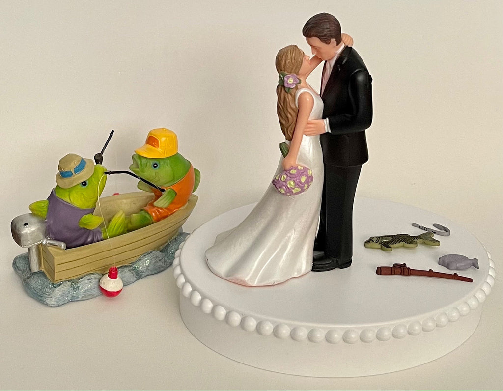 cake decoration fish and hook Wedding Cake Topper Fisherman Boat Rod Hook Themed Fisherman Fish Pret – FunWeddingThings.com