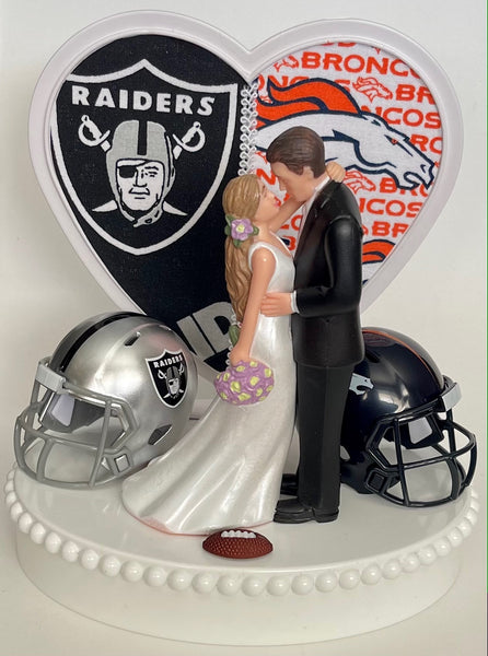 Wedding Cake Topper House Divided Football Themed YOU PICK Your Two Team Rivalry Teams Pretty Long-Haired Bride Groom Humorous Groom's Top