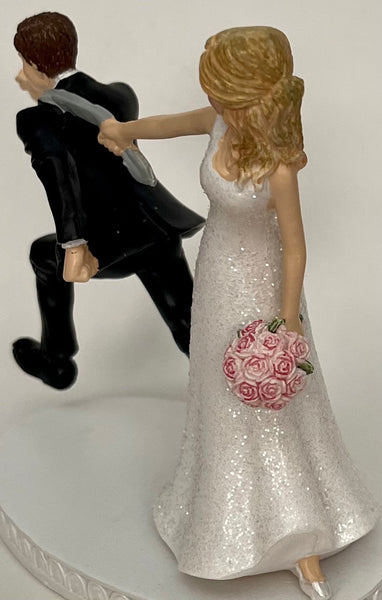 Wedding Cake Topper Tampa Bay Buccaneers Bucs Football Themed Pulling Funny Bride and Groom Unique Humorous Sports Fan TB Groom's Cake Top