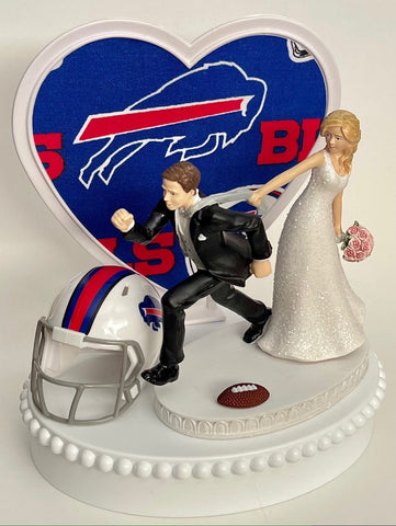 Wedding Cake Topper Buffalo Bills Football Themed Running Humorous Bride Groom Unique Funny Sports Fan OOAK Fun Reception Groom's Cake Top
