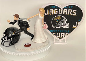 Wedding Cake Topper Jacksonville Jaguars Football Themed Pulling Funny Bride and Groom Unique Humorous Sports Fans Jags Groom's Cake Top