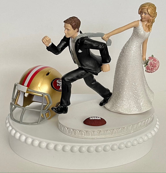 Wedding Cake Topper San Francisco 49ers Football Themed Pulling Humorous Bride Groom Unique SF Niners Sports Fan Reception Groom's Cake Top