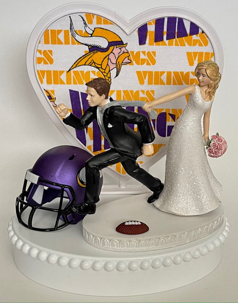 Wedding Cake Topper Minnesota Vikings Football Themed Pulling Humorous Bride Groom Unique Vikes Sports Fan Fun Reception Groom's Cake Top