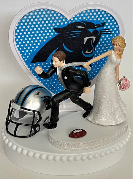 Wedding Cake Topper Carolina Panthers Football Themed One-of-a-Kind Humorous Groom's Cake Top Sports Fan Unique Funny Bridal Shower Gift