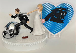 Wedding Cake Topper Carolina Panthers Football Themed One-of-a-Kind Humorous Groom's Cake Top Sports Fan Unique Funny Bridal Shower Gift