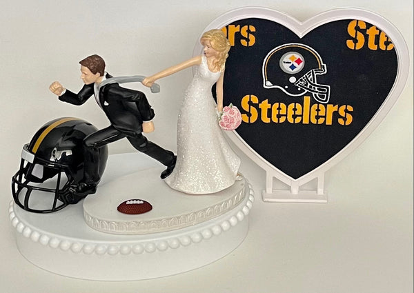 Wedding Cake Topper Pittsburgh Steelers Football Themed One-of-a-Kind Humorous Groom's Cake Top Sports Fan Funny Bridal Shower Gift Idea