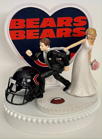 Wedding Cake Topper Chicago Bears Football Themed One-of-a-Kind Humorous Groom's Cake Top Sports Fans Unique Funny Bridal Shower Gift Idea