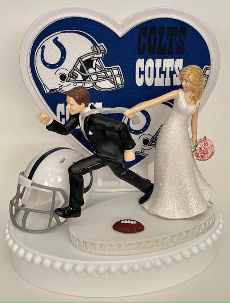 Wedding Cake Topper Indianapolis Colts Football Themed One-of-a-Kind Humorous Groom's Cake Top Indy Sports Fan Funny Bridal Shower Gift Idea