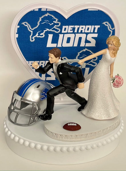 Wedding Cake Topper Detroit Lions Football Themed One-of-a-Kind Humorous Groom's Cake Top Sports Fans Unique Funny Bridal Shower Gift Idea
