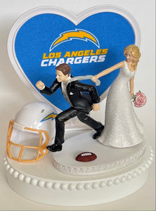 Wedding Cake Topper Los Angeles Chargers Football Themed One-of-a-Kind Humorous Groom's Cake Top Sports Fan LA Funny Bridal Shower Gift Idea