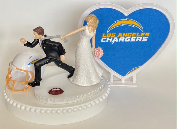 Wedding Cake Topper Los Angeles Chargers Football Themed One-of-a-Kind Humorous Groom's Cake Top Sports Fan LA Funny Bridal Shower Gift Idea
