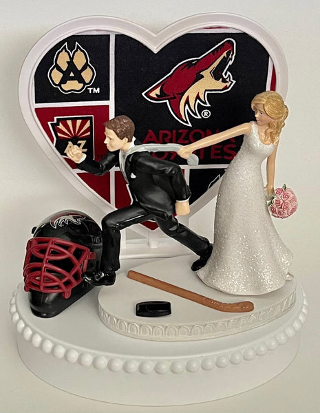 Wedding Cake Topper Arizona Coyotes Hockey Themed Running Funny Humorous Bride Groom Unique Sports Fans Reception Fun Groom's Cake Top Gift