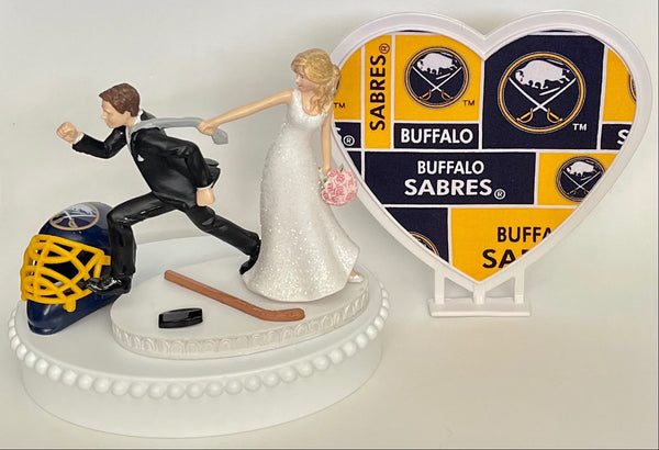 Wedding Cake Topper Buffalo Sabres Hockey Themed Running Funny Humorous Bride Groom Unique Sports Fans Reception Fun Groom's Cake Top Gift