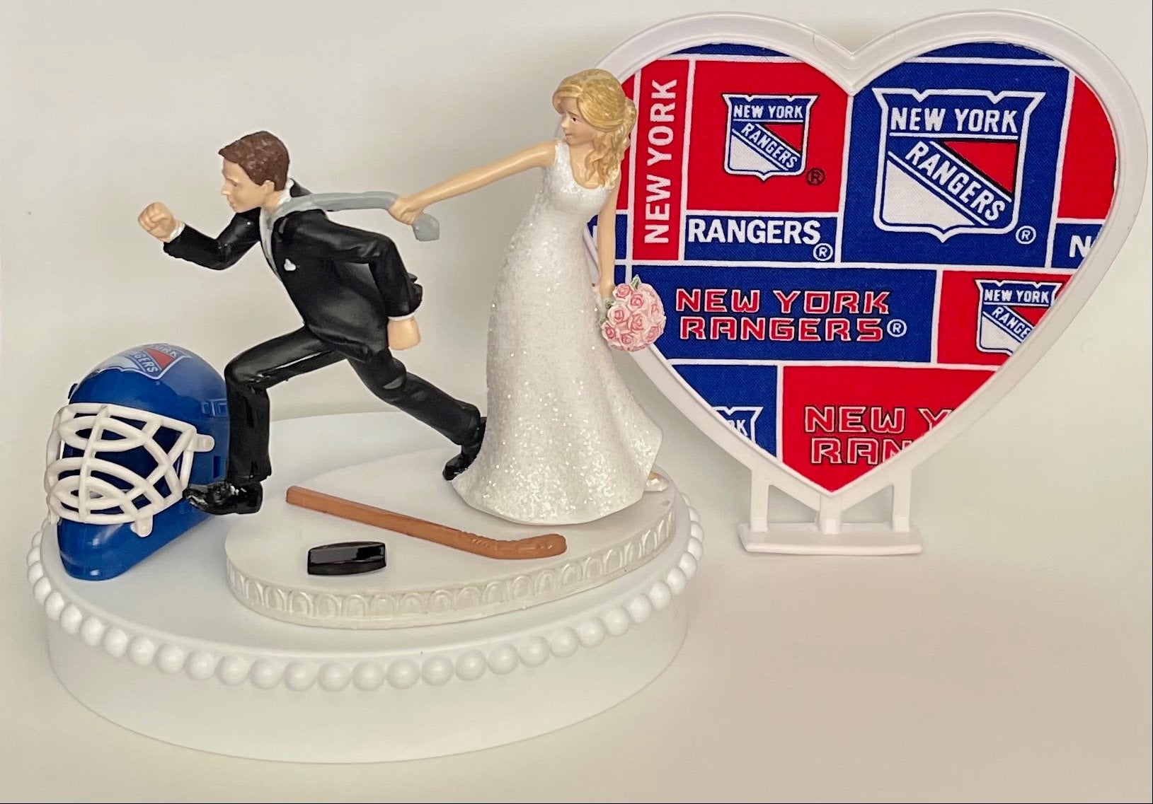 Wedding Cake Topper New York Rangers Hockey Themed Running Funny Humorous Bride Groom Unique NY Sports Fans Reception Fun Groom's Cake Top
