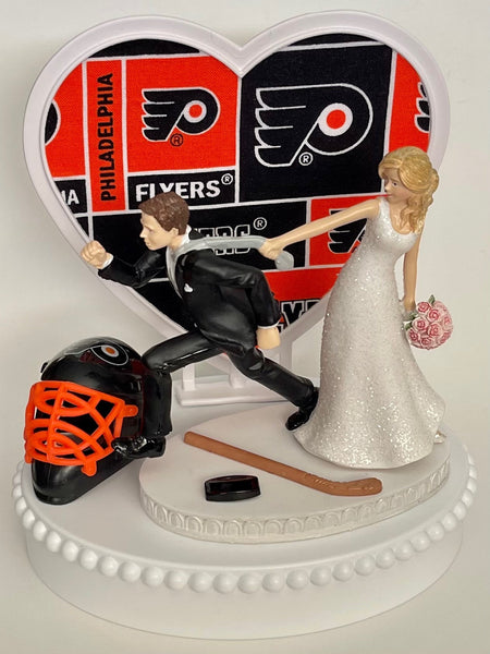 Wedding Cake Topper Philadelphia Flyers Hockey Themed Running Funny Humorous Bride Groom Philly Sports Fans Reception Fun Groom's Cake Top
