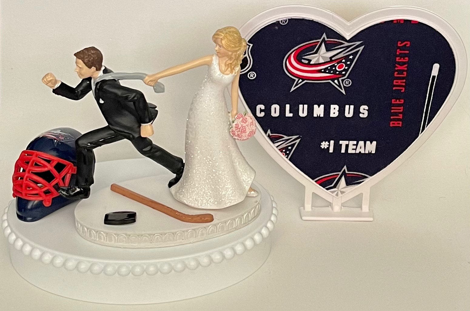 Wedding Cake Topper Columbus Blue Jackets Hockey Themed Funny Bride and Groom Sports Fans Groom's Cake Top Unique Bridal Shower Gift Idea
