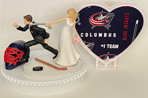 Wedding Cake Topper Columbus Blue Jackets Hockey Themed Funny Bride and Groom Sports Fans Groom's Cake Top Unique Bridal Shower Gift Idea