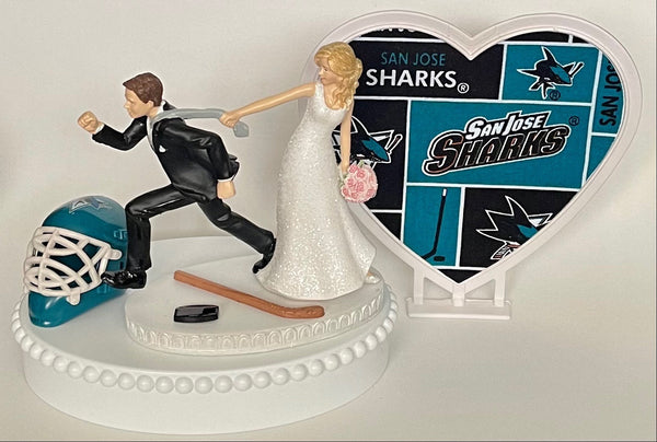 Wedding Cake Topper San Jose Sharks Hockey Themed Funny Bride and Groom SJ Sports Fans Fun Groom's Cake Top Unique Bridal Shower Gift Idea