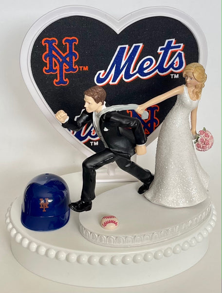 Wedding Cake Topper New York Mets Baseball Themed Humorous Bride Groom NY Sports Fan Funny Groom's Cake Top Unique Bridal Shower Gift Idea